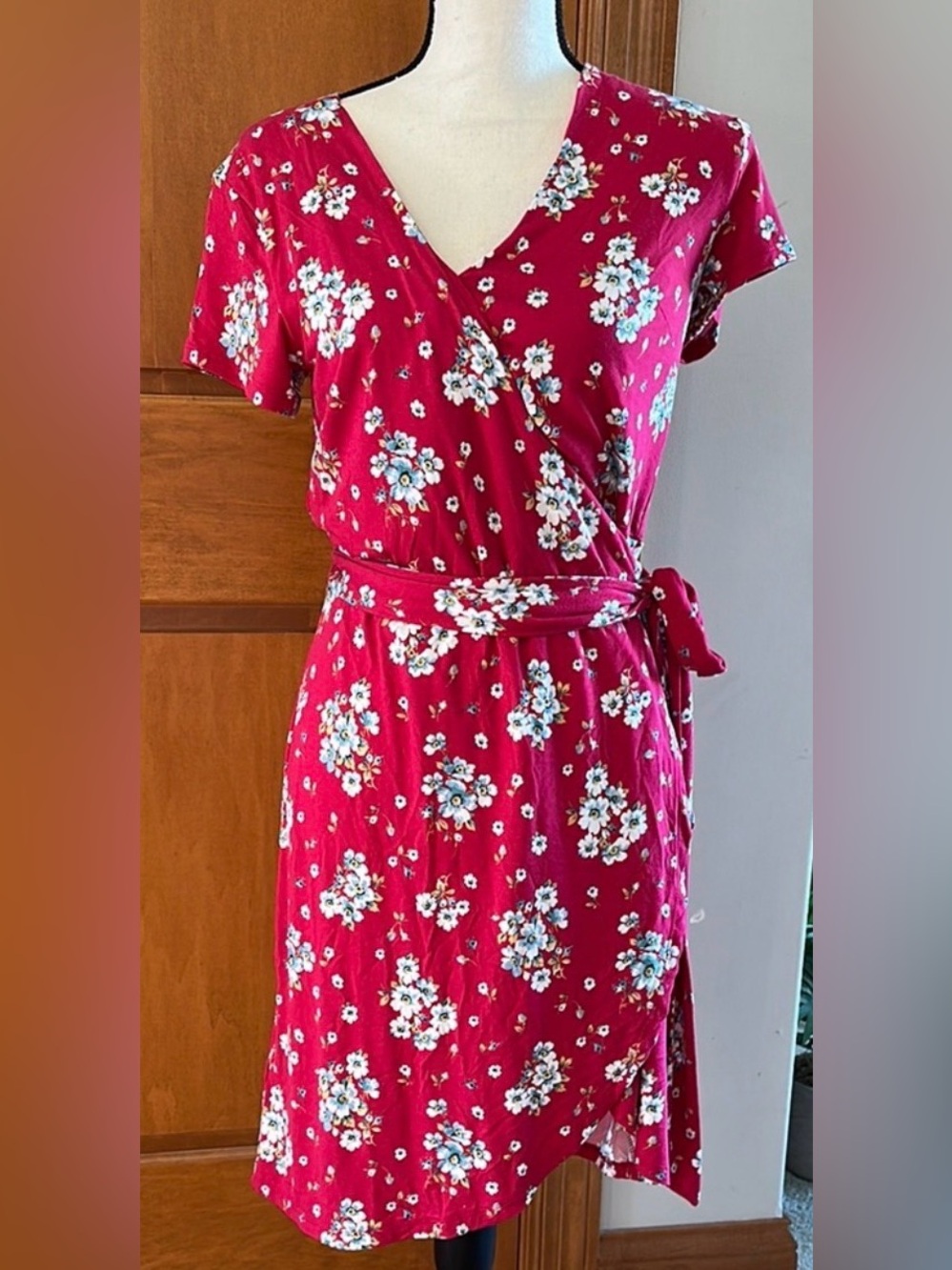 LOFT Pink Floral Short Sleeve Faux Wrap Dress NWT XS